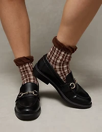 Lot de deux paires de mi-chaussettes courtes à carreaux et volants AE