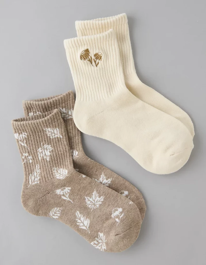 Lot de deux paires de mi-chaussettes courtes à marguerites AE