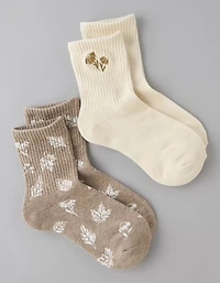 Lot de deux paires de mi-chaussettes courtes à marguerites AE