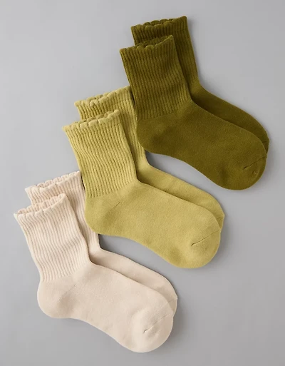 AE Scalloped Cropped Crew Socks 3-Pack