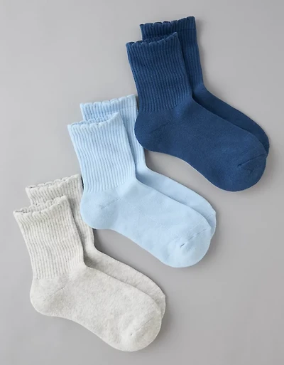 Lot de deux paires de mi-chaussettes courtes à bordures festonnées AE