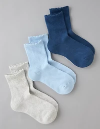 Lot de deux paires de mi-chaussettes courtes à bordures festonnées AE