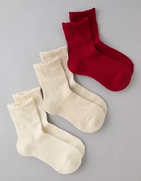 AE Scalloped Cropped Crew Socks 3-Pack