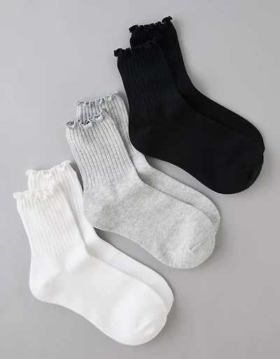 AE Ruffle Cropped Crew Socks 3-Pack