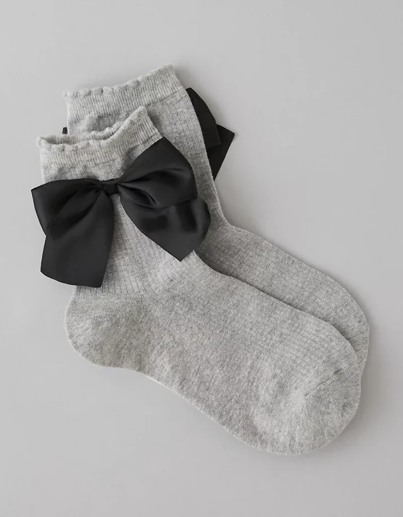 AE Satin Bow Cropped Crew Socks