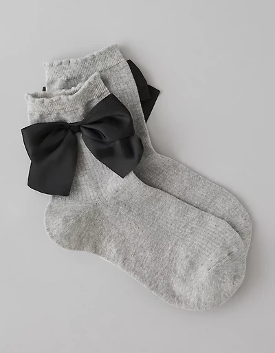 AE Satin Bow Cropped Crew Socks