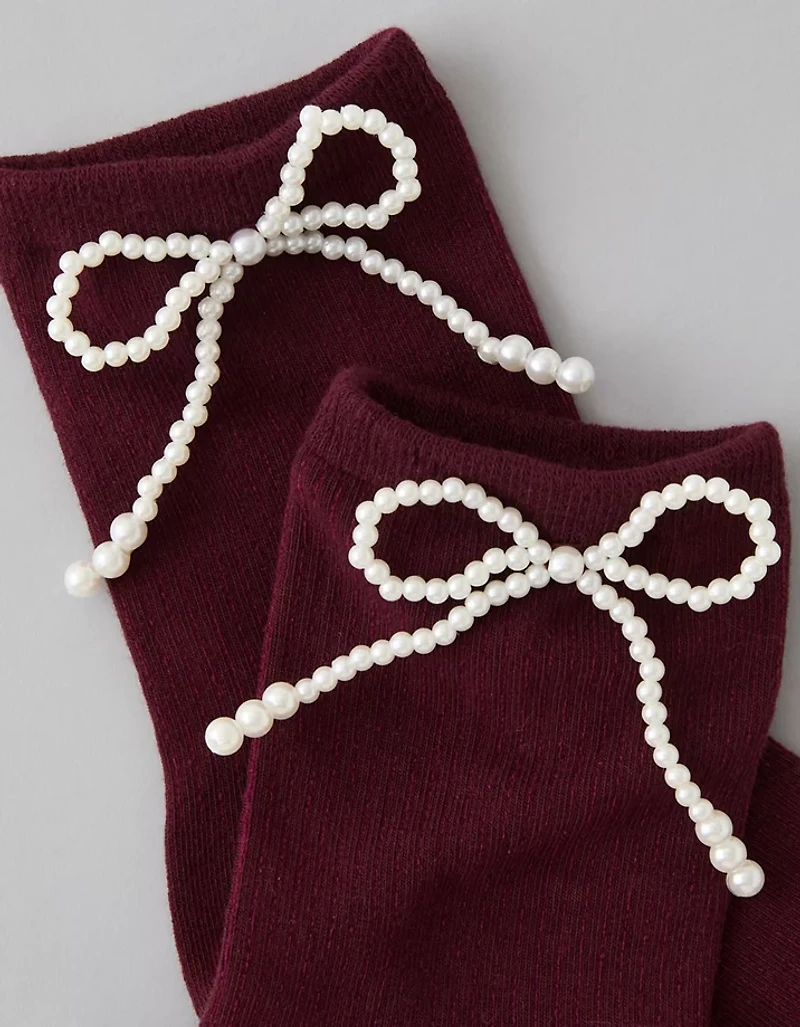 AE Pearl Bow Cropped Crew Socks