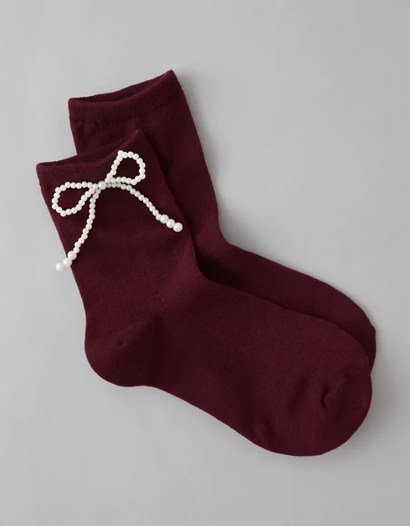 AE Pearl Bow Cropped Crew Socks