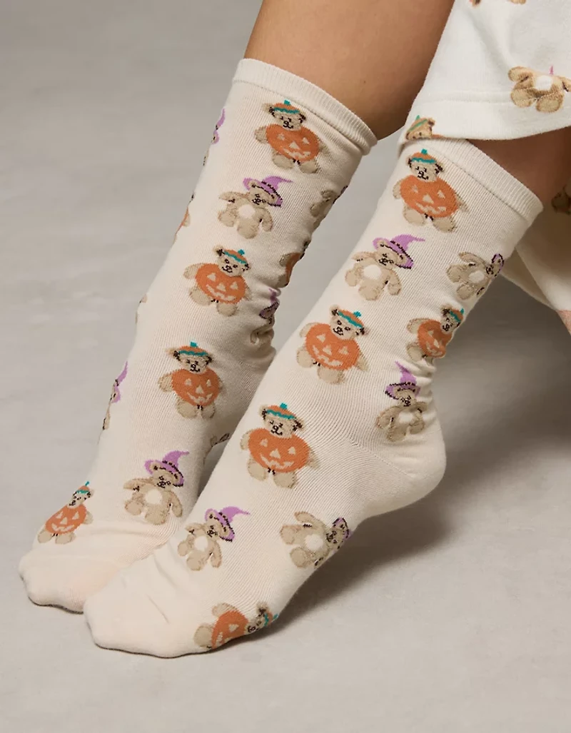 AE Pumpkin Teddy Bear Crew Socks