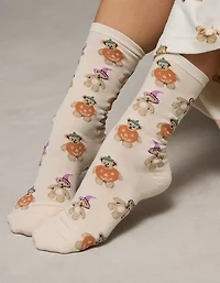 AE Pumpkin Teddy Bear Crew Socks