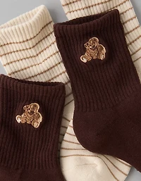 Lot de deux paires de mi-chaussettes courtes ours en peluche AE