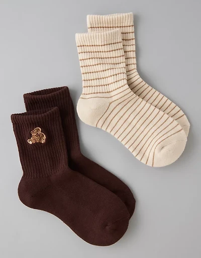 Lot de deux paires de mi-chaussettes courtes ours en peluche AE