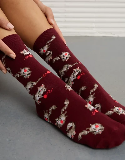 Mi-chaussettes à motif chat de style poupée en chiffon AE