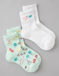 AE Lucky Girl Cropped Crew Socks 2-Pack