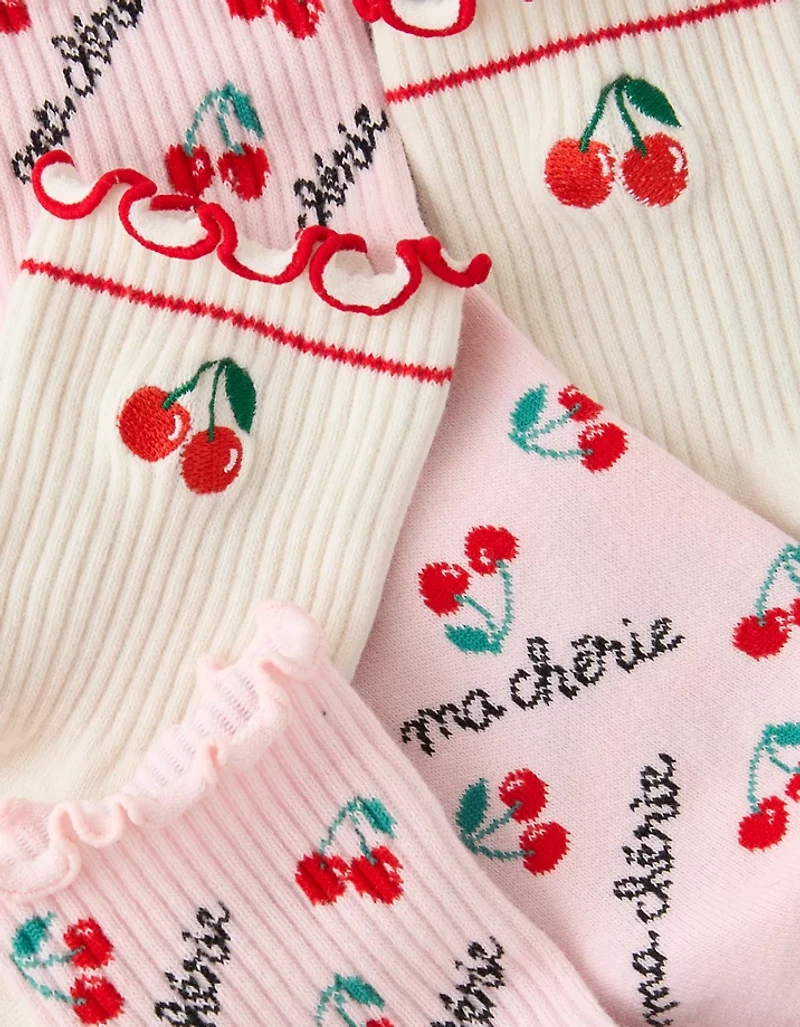 Emballage de deux paires de mi-chaussettes courtes à volants et imprimé de fruits AE