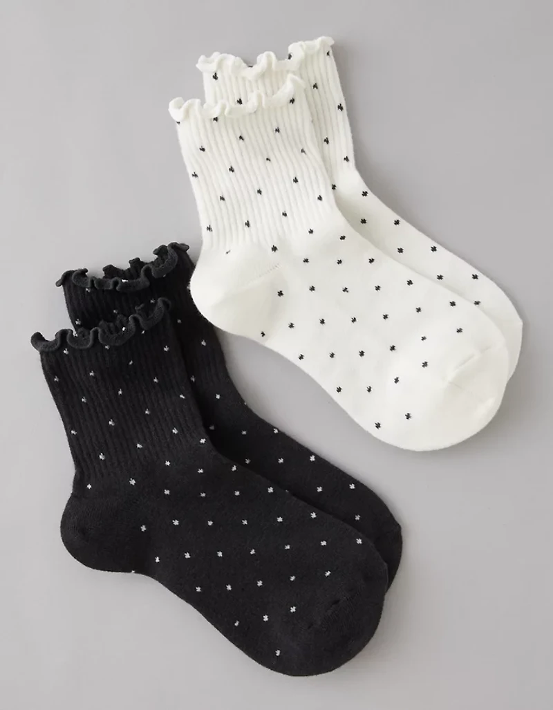 AE Polka Dot Ruffle Cropped Crew Socks 2-Pack