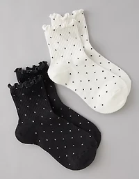 AE Polka Dot Ruffle Cropped Crew Socks 2-Pack