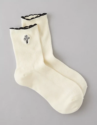 AE Embroidered Cropped Crew Socks