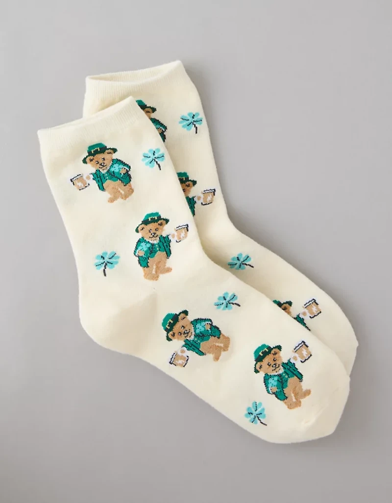 AE St. Patty's Teddy Bear Cropped Crew Socks