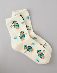 AE St. Patty's Teddy Bear Cropped Crew Socks