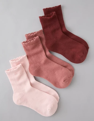 AE Scalloped Hem Cropped Crew Socks 3-Pack