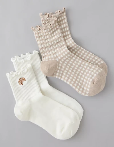 AE Breakfast Graphic Cropped Crew Socks 2-Pack