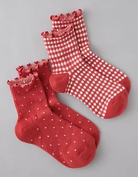 AE Polka Dot & Stripes Ruffle Cropped Crew Socks 2-Pack