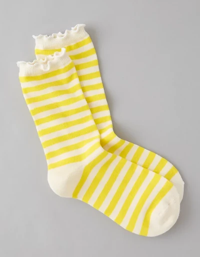 AE Striped Ruffle Crew Socks