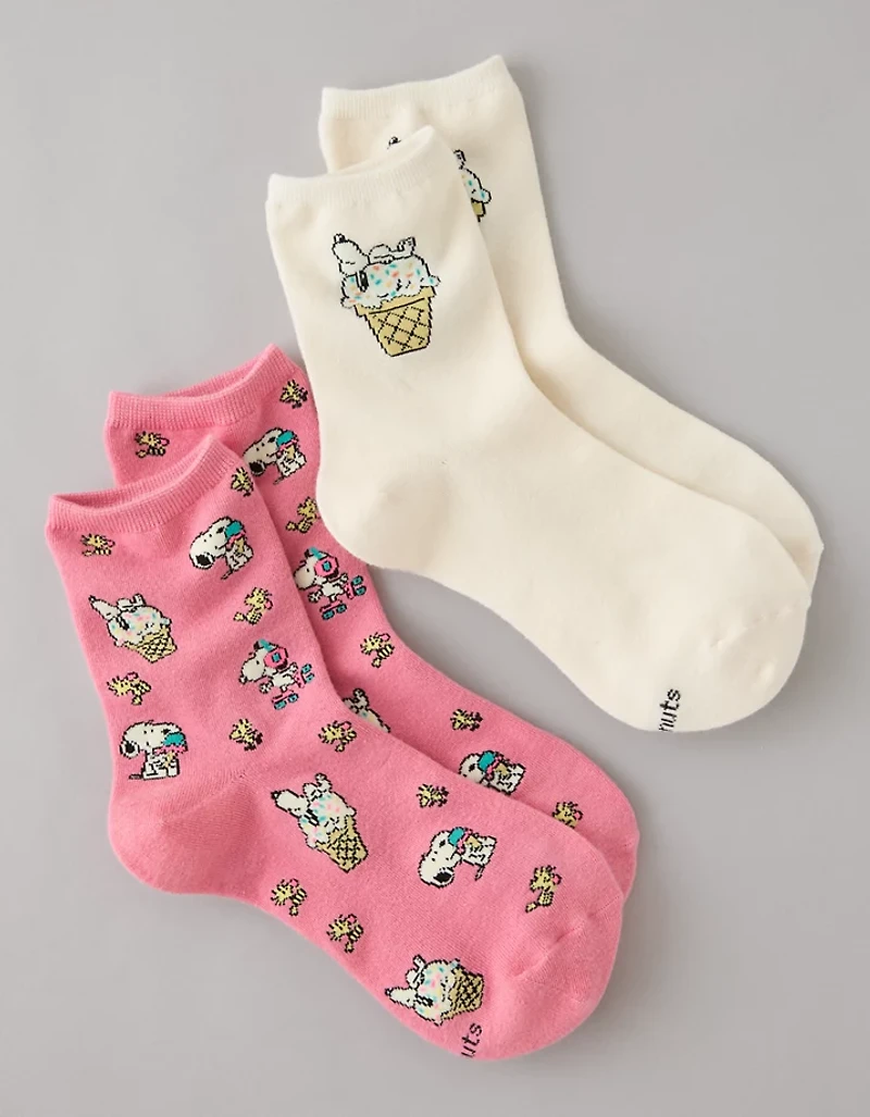 AE Snoopy Graphic Cropped Crew Socks 2-Pack
