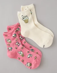 AE Snoopy Graphic Cropped Crew Socks 2-Pack