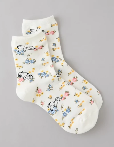 AE Snoopy Flowers Cropped Crew Socks