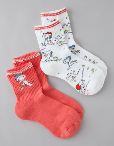 AE Snoopy Graphic Cropped Crew Socks 2-Pack