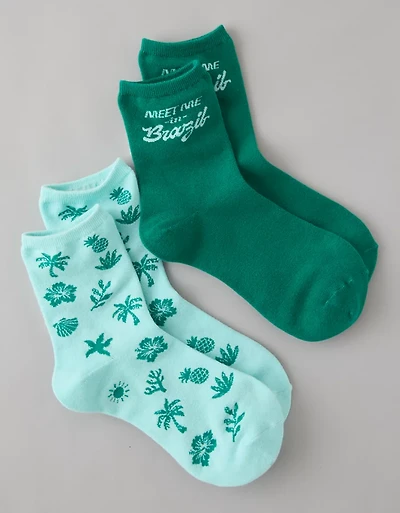 AE Graphic Cropped Crew Socks 2-Pack