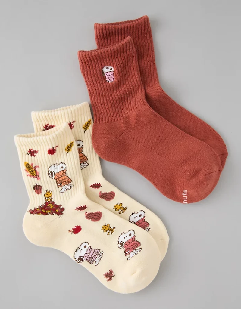 AE Snoopy Graphic Cropped Crew Socks 2-Pack