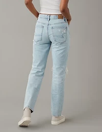 AE Stretch Super High-Waisted Ripped Ankle Straight Jean