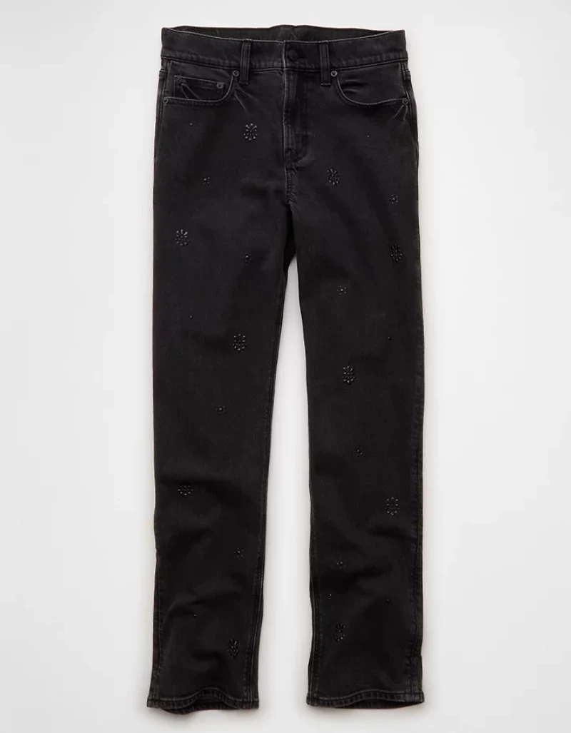 AE Stretch Super High-Waisted Embellished Straight Jean