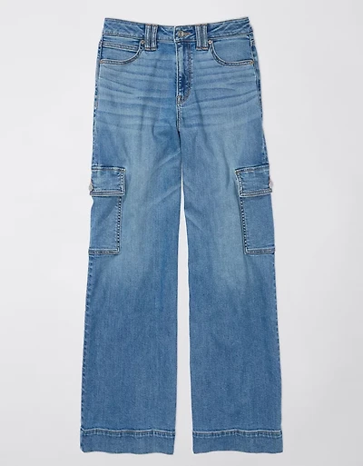 AE Dreamy Drape Stretch Super High-Waisted Cargo Baggy Wide-Leg Jean