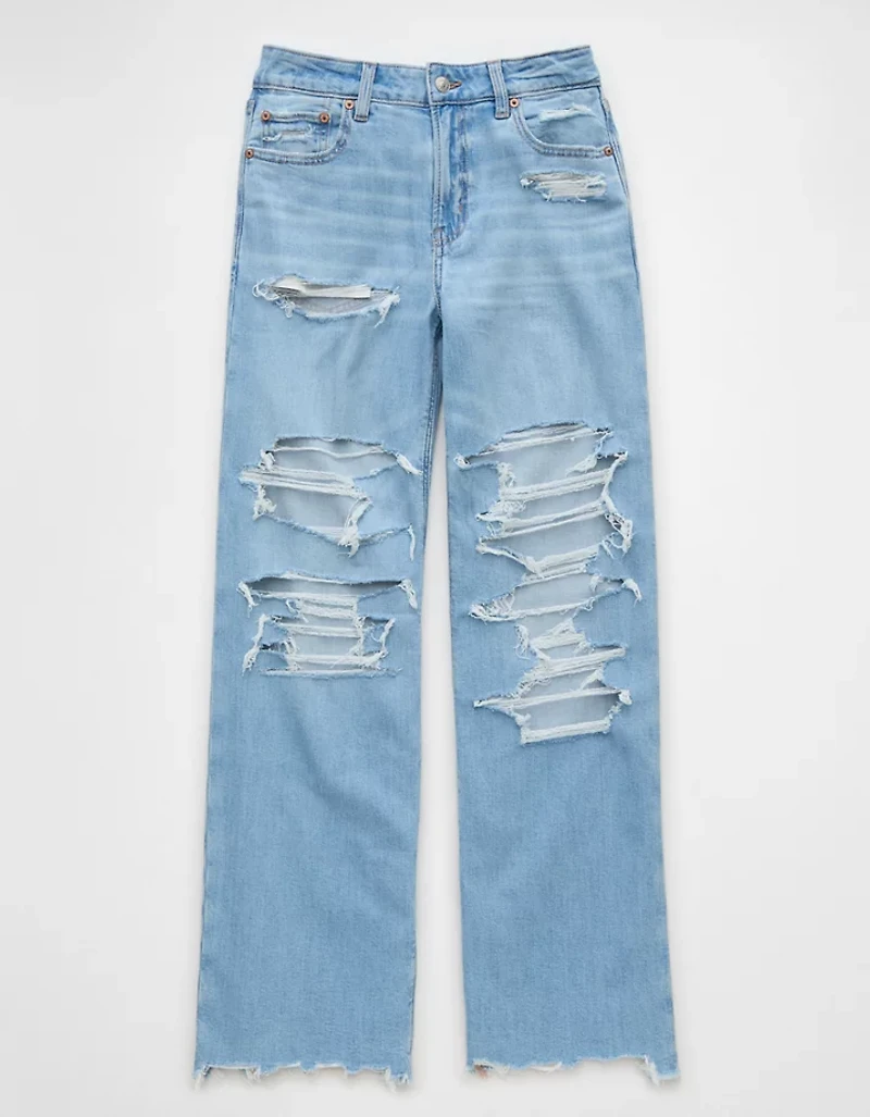 Jean ample à jambe large taille très haute déchiré et extensible Dreamy Drape AE