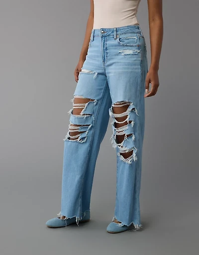Jean ample à jambe large taille très haute déchiré et extensible Dreamy Drape AE