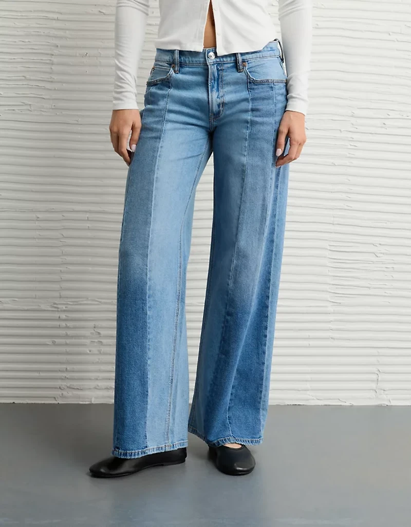 Jean à jambe très large et taille basse patchwork extensible AE