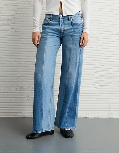 Jean à jambe très large et taille basse patchwork extensible AE