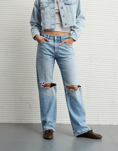 Jean ancien petit ami à taille basse déchiré extensible et rigide AE
