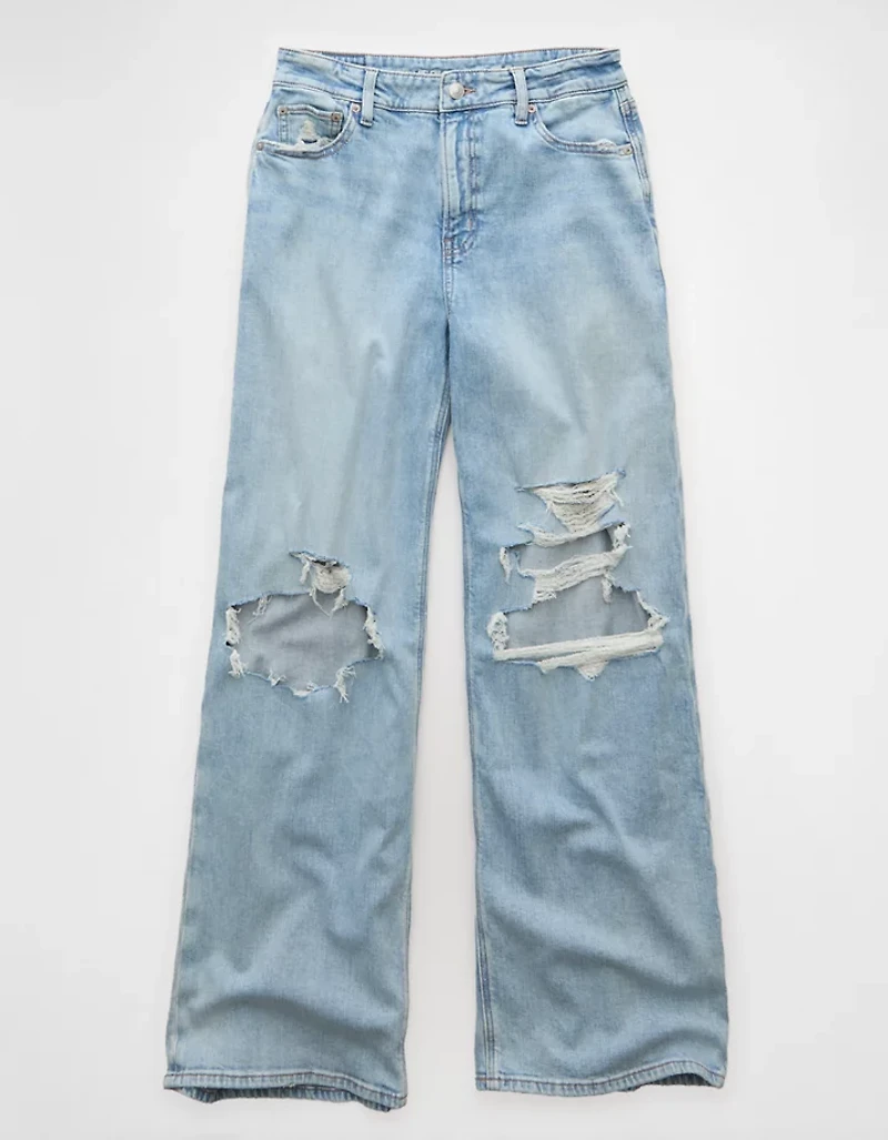 AE Dreamy Drapey Stretch Ripped Super High-Waisted Baggy Wide-Leg Jean