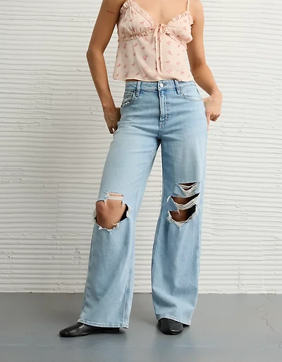 Jean ample à jambe large taille très haute déchiré et extensible Drapé de rêve AE