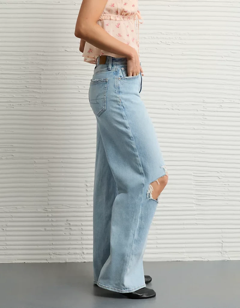 Jean ample à jambe large taille très haute déchiré et extensible Drapé de rêve AE