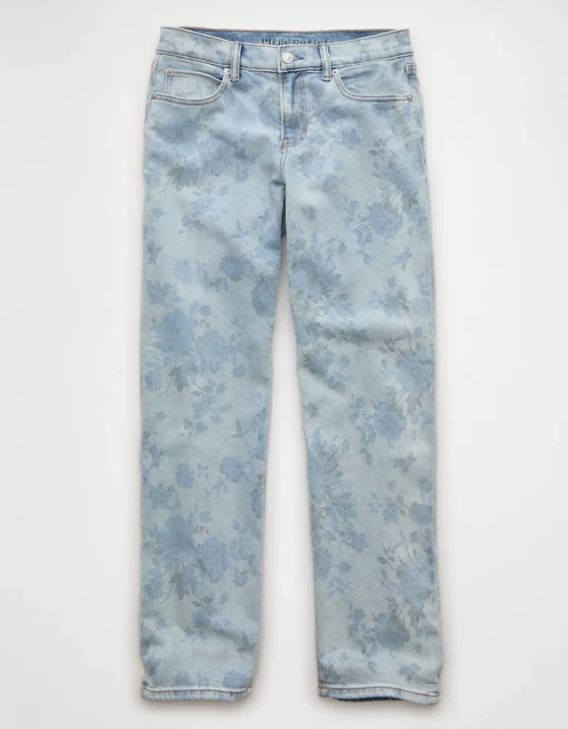 AE Floral Print Stretch Low-Rise Baggy Straight Jean