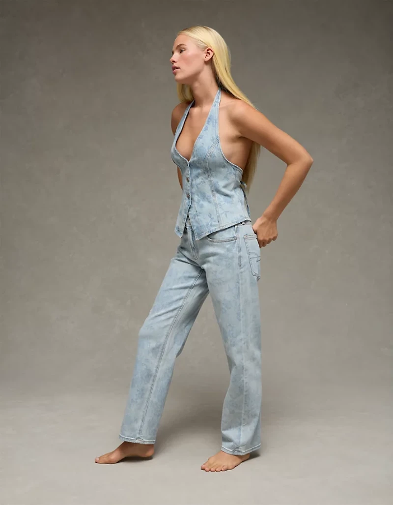 AE Floral Print Stretch Low-Rise Baggy Straight Jean