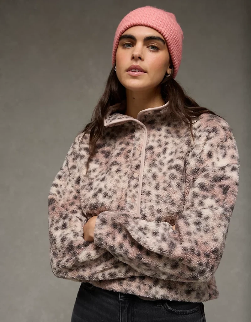 AE Sherpa Fleece Graphic Henley Sweatshirt