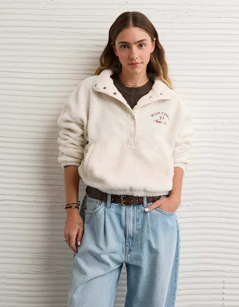 AE Sherpa Fleece Graphic Henley Sweatshirt