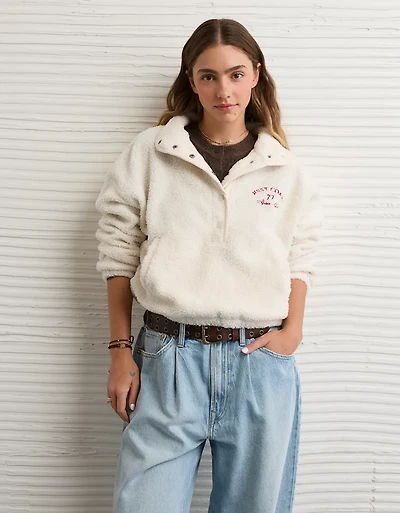 AE Sherpa Fleece Graphic Henley Sweatshirt